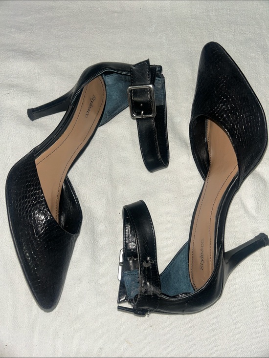 Style & Co. Shoes - Style & Co. Black Pointed Toe Ankle-Strap Heels with Textured Finish